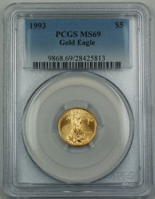 1993 $5 American Gold Eagle Coin Age 1/10th Oz Pcgs Ms - 69 photo
