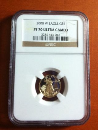 2008 W $5 Proof Gold Eagle Ngc Pf70 Ultra Cameo$$$ Lowest Mintage Year Gold Eagl photo