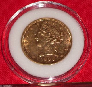 1906 - S $5 Liberty Head $5 Gold Coin A Great Collectible photo