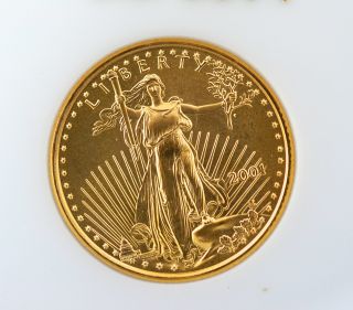 2001 10$ Ten Dollar American Eagle 1/4 Oz Fine Gold Coin photo