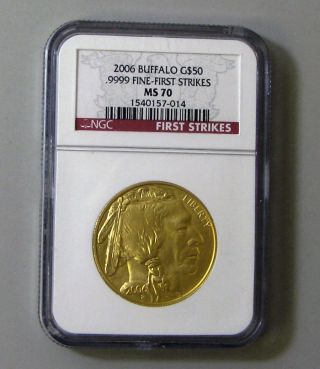 2006 1 Oz Gold Buffalo Coin $50.  9999 Ms70 Ngc First Strikes photo