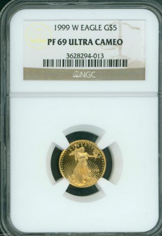 1999 - W $5 Gold Eagle 1/10 Oz.  Ngc Pr69 Proof Pf69 Scarce Date photo