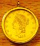 Very Unusual 1/10 Oz Fine Gold Pendant 1 Flower Us Gold Liberty Eagle Dated 1899 Gold photo 1