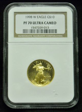 1998 W Eagle Gold Ten Dollars Pf 70 Ultra Cameo Ngc Certified 1547209 - 013 photo