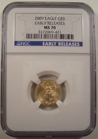 2009 $5 Gold Eagle Coin Bullion Ngc Ms70 Early Releases photo