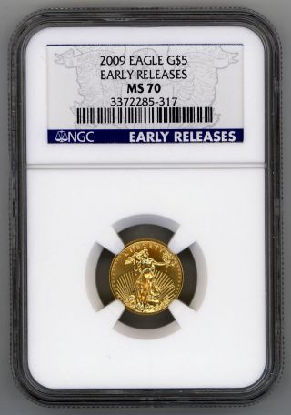2009 $5 American Gold Eagle Ngc Ms70 Early Release photo
