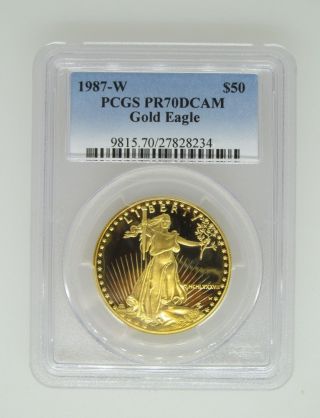 1987 - W Pcgs Pr70 Proof Gold Eagle - One Ounce Gold (1 Ozt) - $50 Dcam photo