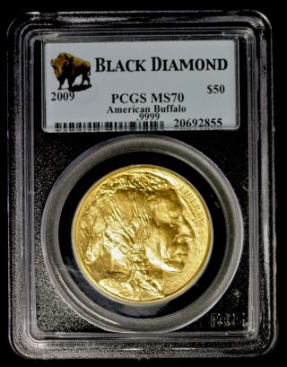 2009 Pcgs Ms70 $50 Gold Buffalo With Scarce Black Diamond Label photo