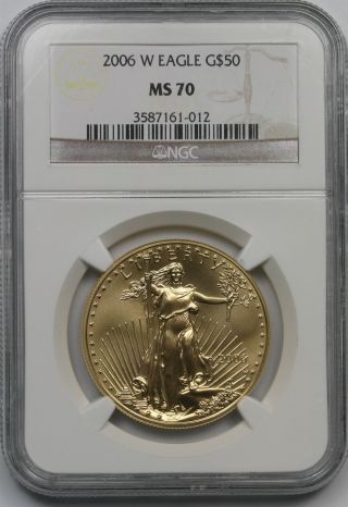 2006 - W Burnished Gold Eagle $50 One - Ounce Ms 70 Ngc 1 Oz Fine Gold photo