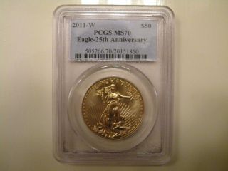 2011 - W $50 Pcgs Ms70 Burnished Uncirculated Gold Eagle Low Mintage + Population photo
