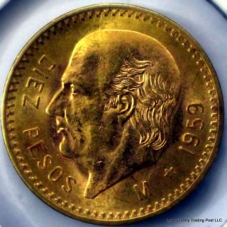1959 Mexican10 Pesos Gold Coin - 