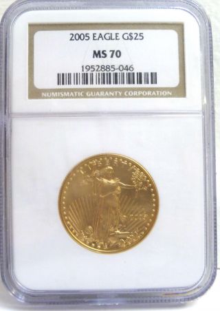 United States Gold Eagle $25,  2005 Bullion Half Oz.  Ngc Certified Ms 70 photo