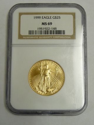 1999 1/2 Oz.  Fine Gold $25 Eagle Ngc Graded Ms69 Coin 3486 photo