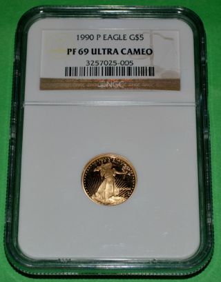 1990 P $5 Gold Eagle - Ngc - Pf69 Ultra Cameo - Georgeous photo