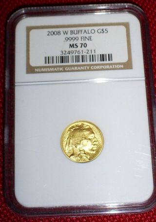 2008 W Gold Buffalo $5 Ngc Ms70 1/10 Ounce photo