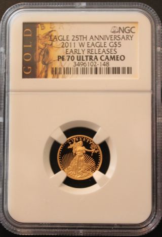 2011 W $5 Gold Eagle,  Ngc Pf70 Ultra Cameo,  Early Release,  25th Ann (1/10) photo