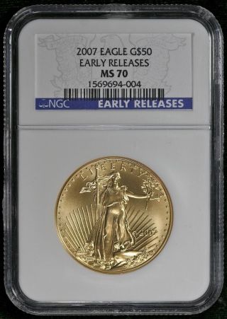 2007 Ngc Ms - 70 $50 Eagle Early Releases 1oz Fine Gold Ncn594 photo