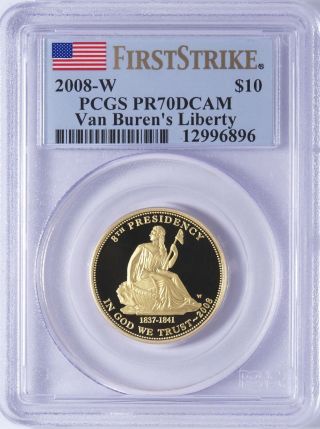 2008 - W Van Buren ' S Liberty Spouse $10 1/2oz Gold Pr70 Dcam Pcgs First Strike photo
