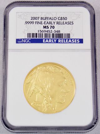 2007 American Buffalo 1 Oz Pure.  9999 Gold Bullion $50 Ngc Ms70 Early Releases photo