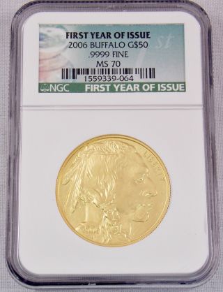 2006 American Buffalo 1 Oz 24kt Pure.  9999 Gold $50 Ngc Ms70 First Year Issue photo
