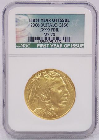 2006 American Buffalo 1 Oz.  9999 Gold $50 Ngc Ms70 First Year Of Issue photo