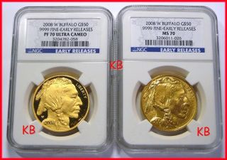 2008 W $50 Gold Buffalo Ngc Pf70 Ms70 Early Releases photo