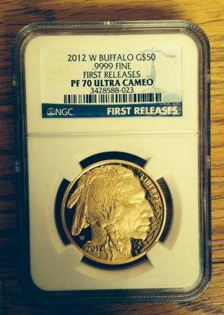 2012 W $50 Proof 1 Oz Gold Buffalo Ngc Pf70 Ucam Early Releases photo