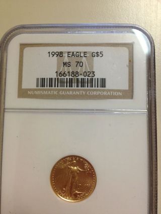 1998 $5 Ngc Ms70 Gold Eagle Tenth - Ounce (1/10oz) Fine Gold photo