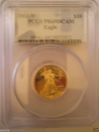 2002 - W $10 Pcgs Pr69dcam 1/4 Oz,  Gold American Eagle photo