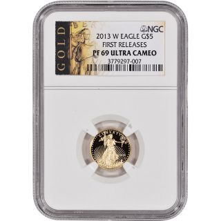 2013 - W American Gold Eagle Proof (1/10 Oz) $5 - Ngc Pf69 Ucam - First Releases photo