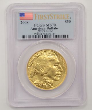 2008 American Buffalo Gold $50 -.  9999 Fine - Pcgs Ms70 - First Strike 4616 photo