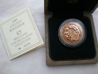 22ct £5 Gold Coin 1989 Ltd Edt 39.  9 Grams Box & Cert Crown Bullion £1050? Scrap photo