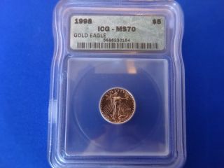 1998 Icg - Ms 70 Graded Perfect Gold Eagle One Tenth Ounce photo