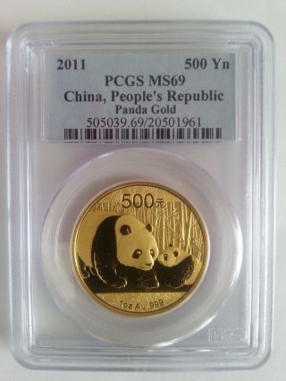 2011 Gold Ghinese Panda 1 Oz.  Pcgs Ms69 China 500y photo