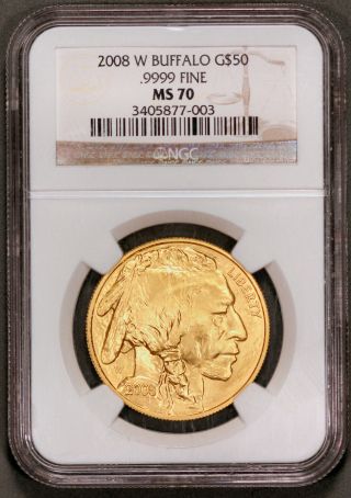 2008 - W Ngc Ms70 1 Oz.  Buffalo $50 Gold Uncirculated Rare One Year Type Coin photo