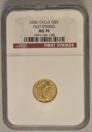 2006 $5 Gold American Eagle 1/10 Fine Oz Ngc First Strikes - Ms70 photo