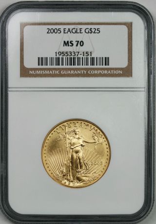 2005 Gold Eagle $25 Half - Ounce Ms 70 Ngc 1/2 Oz Fine Gold photo