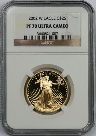 2002 - W Gold Eagle Half - Ounce $25 Pf 70 Ultra Cameo Ngc 1/2 Oz Fine Gold photo