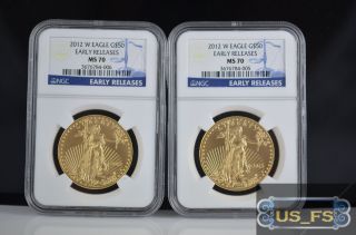 2 2012 - W $50 American Gold Eagle Burnished Uncirculated Ngc Ms70 Early Releases photo
