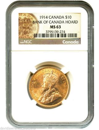 1914 Canada $10 Ngc Ms63 - Rare Bank Of Canada Gold Reserve Hoard Coin photo