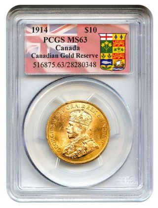 1914 Canada $10 Pcgs Ms63 - Rare Bank Of Canada Gold Reserve Hoard Coin photo