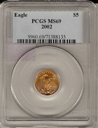 2002 $5 Gold Eagle 1/10 Oz Fine Ms 69 Pcgs Certified photo