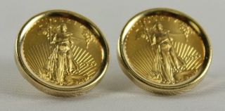 Pretty 1999 Us American Eagle 1/10 Oz $5 Liberty Gold Coin Earrings 14k photo