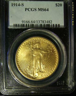 1914 - S St.  Gaudens $20 Gold Double Eagle - Pcgs Ms64 - Better Date photo