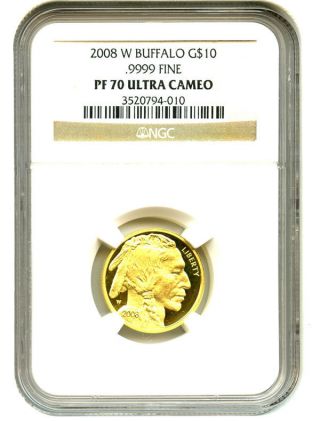 2008 - W American Buffalo $10 Ngc Pf70 Ucam -.  999 Gold photo