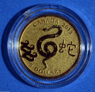 2013 Canada 1/10 Ounce Year Of The Snake Pure Gold Coin 99.  99% Pure, photo