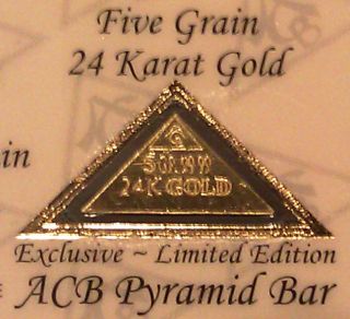 Acb Pyramid 24k 99.  99 Fine Gold 5grain Bar With Certificate Of Authenticity photo