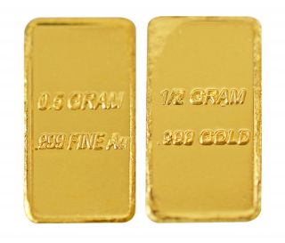 1/2 (0.  5) Gram Solid Gold Bar.  999 24k Gold Fine Bullion - Save & Invest (. 50) photo