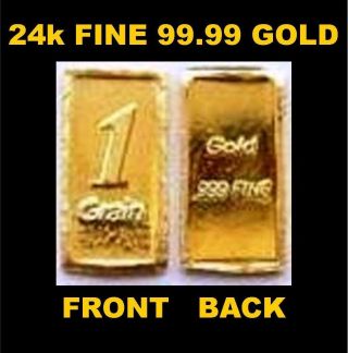 Ingot 24k Fine Gold.  999 Pure 1grain Bullion Bar 24ct Great Christmas Gift photo