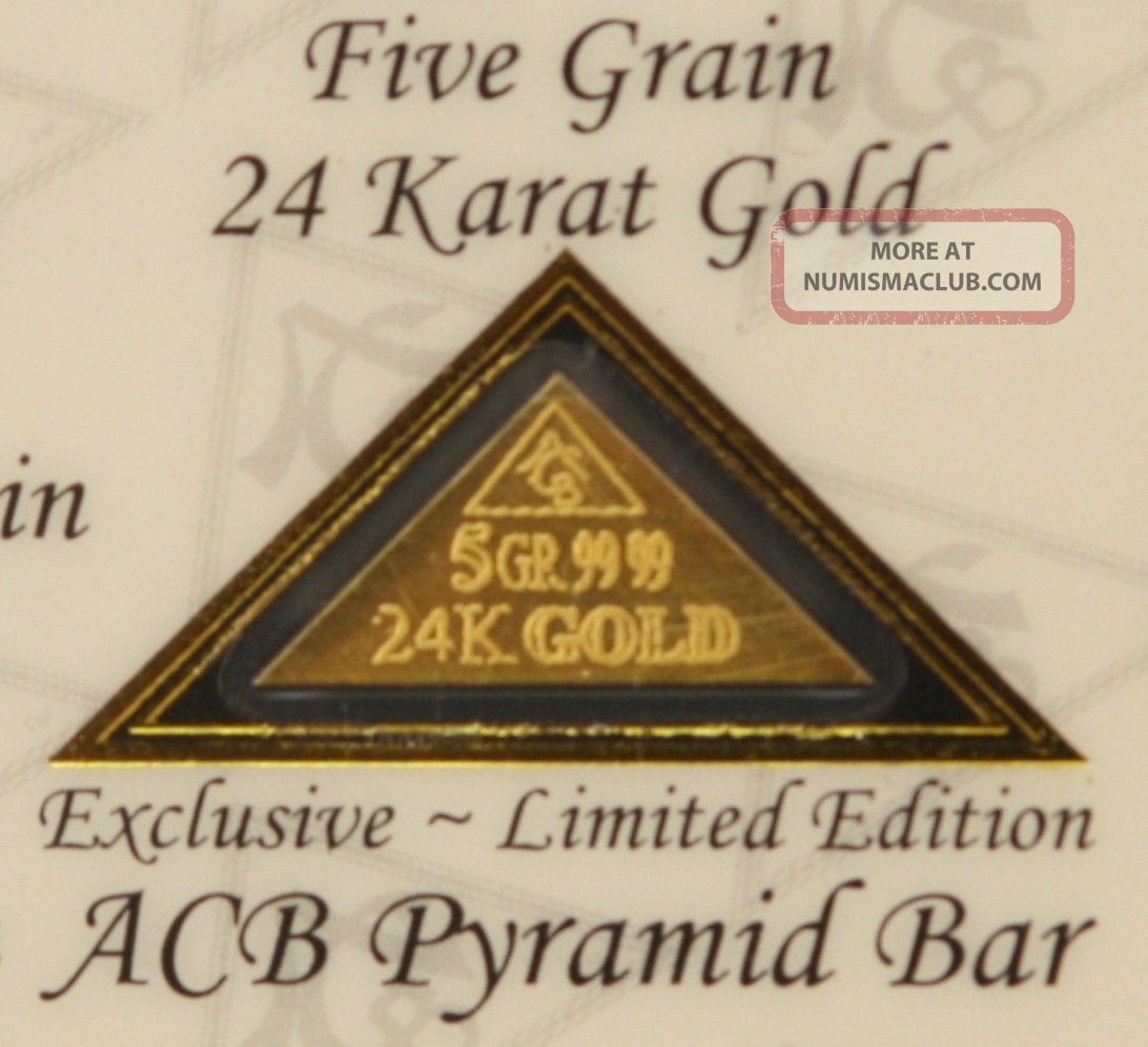 Pyramid 24k Pure 9999 Au Gold Bullion 5grain Bar In Certificate Of